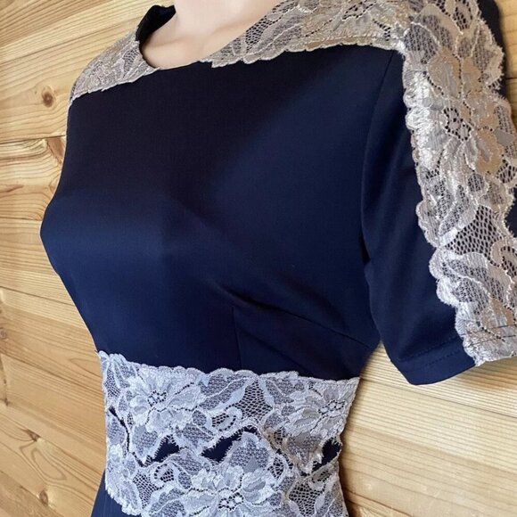 AX PARIS Vintage Vibe Lace Accent Waist & Bodice Blue NWT NEW Sz 4 - Picture 3 of 16